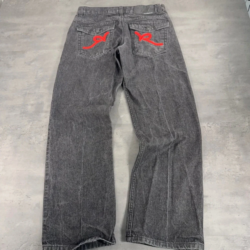 Rocawear Original Fit Jeans‎ Mens 34 Black Red Embroidered Logo Y2K Streetwear
